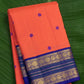 Coral sunset orange and royal violet Korvai Kanchipuram silk saree – full length view