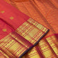 Handwoven Pure Silk Kanchipuram Zari Kattam saree in coral sunset orange, detail view