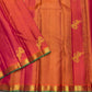 Coral-Arakku Handwoven Pure Silk Kanchi Pattu Vairaoosi Saree with Green Selvedge and Gold Zari