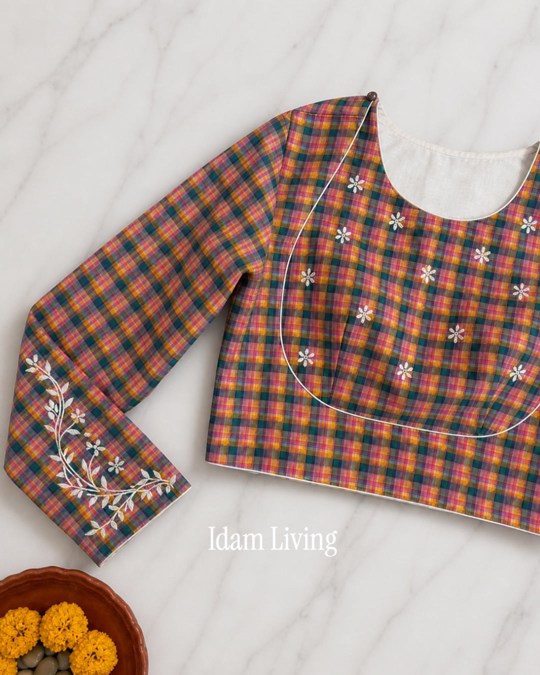 Custom Made Multicolor Checks pure Handwoven  cotton Blouse (Made to Measure)