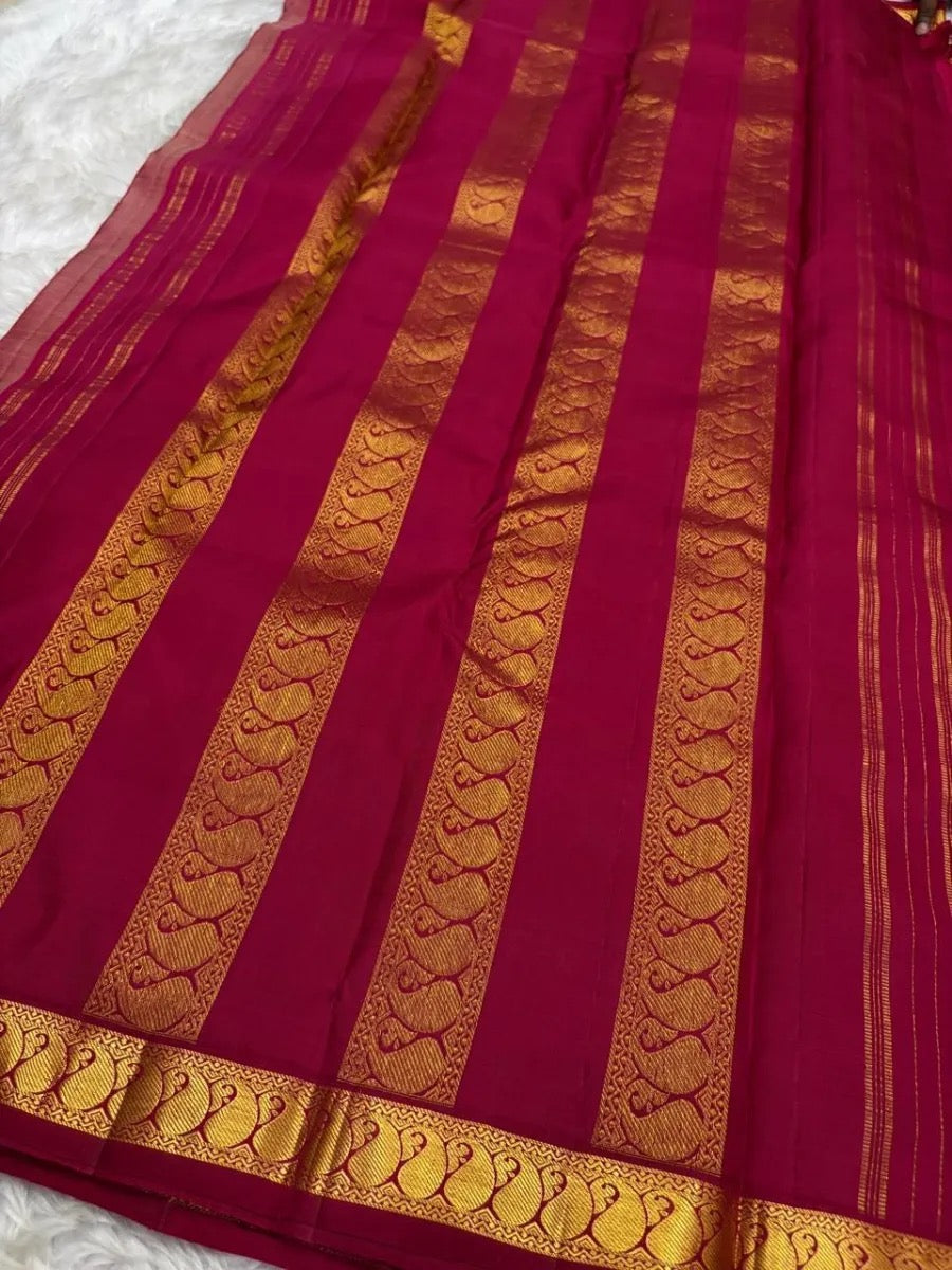 Ivory Kanjipuram saree with red Paisley border