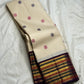 Full view of cream ivory handwoven Kanchipuram pure silk saree with silk thread mayil chakram butta — Idam Living