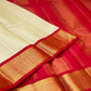Cream and red pure silk Kancheepuram saree with Kanchi Kattam checks — Idam Living