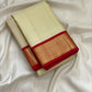 Cream and red Kanchi Kattam saree folded, full view