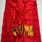 Luminous silver-toned metallic pallu of red Chanderi saree