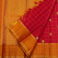Crimson Red Handwoven Pure Silk Kanchipuram Zari Kattam Saree with Burnished Orange Gold Zari Pallu