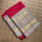 Crimson handwoven pure silk Kanchipuram saree with gold zari buttas — full saree overview — Idam Living