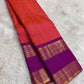 Crimson and Maroon Handwoven Pure Silk Kanchipuram Saree with Maanga Butta and Sorgavaasal Mayil Rettapet Border