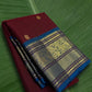 Crimson Maroon Kanchipuram Silk Saree with Peacock Blue Korvai Mayil Border