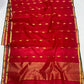 Crimson red and antique gold Katan Silk Chanderi saree by Idam Living