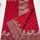Handwoven crimson red Pattu Silk Chanderi saree