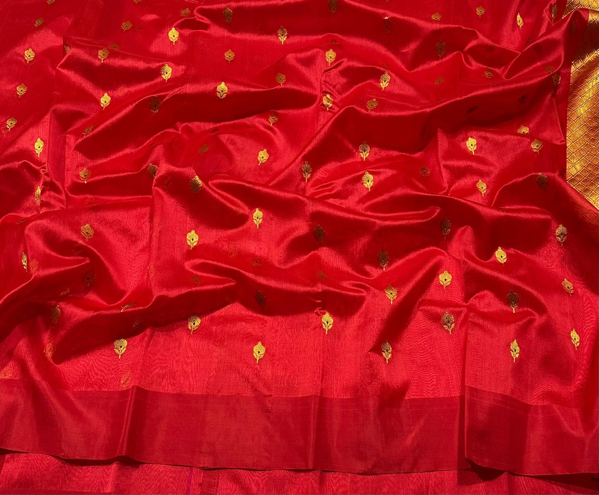 Red Pattu Silk Chanderi saree from Idam Living