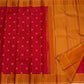 Crimson Red Handwoven Pure Silk Kanchipuram Zari Kattam Saree with Burnished Orange Gold Zari Pallu