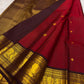 Full view of arakku red Kanchipuram pure silk saree with kamalam butta and korvai border — Idam Living