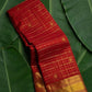 Crimson red handwoven Kanchipuram pure silk saree with zari kattam body and maanga butta on banana leaf — Idam Living