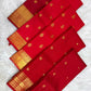 Crimson red Pure Silk Kanjipuram saree with traditional mayil chakram butta pattern