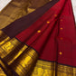 Maroon korvai vanasringaram border on arakku red Kanchipuram pure silk saree — Idam Living