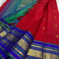 Crimson red Kanjivaram silk saree antique gold mayil chakram buttas