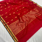 Crimson-red Katan Silk Chanderi saree with gold-toned woven details
