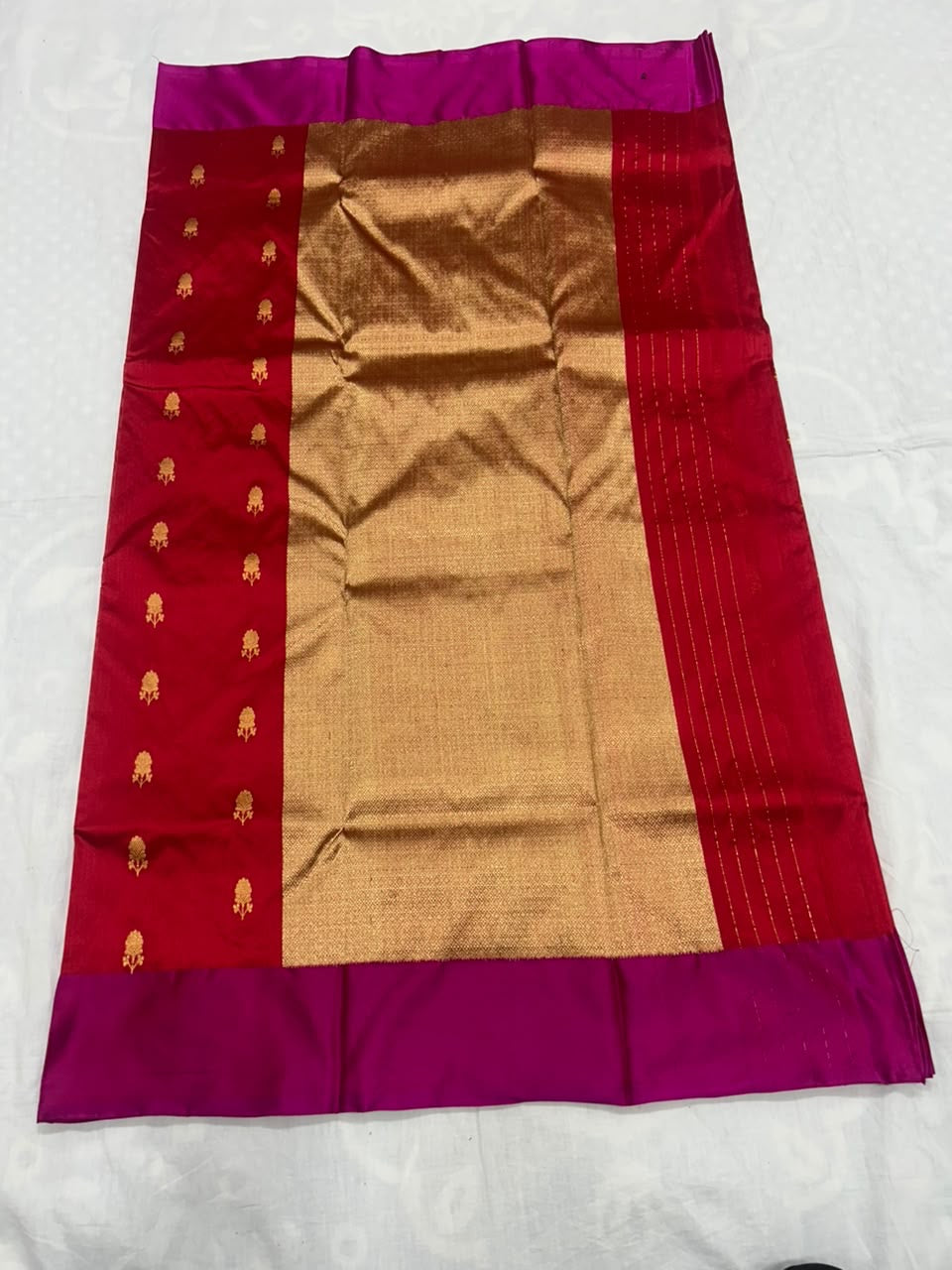 Crimson red Chanderi with vivid purple border