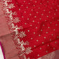 Crimson red Pattu Silk Chanderi saree with silver floral dots and deer motif zari border