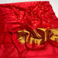 Crimson-red Pattu Silk Chanderi with silver floral weaving