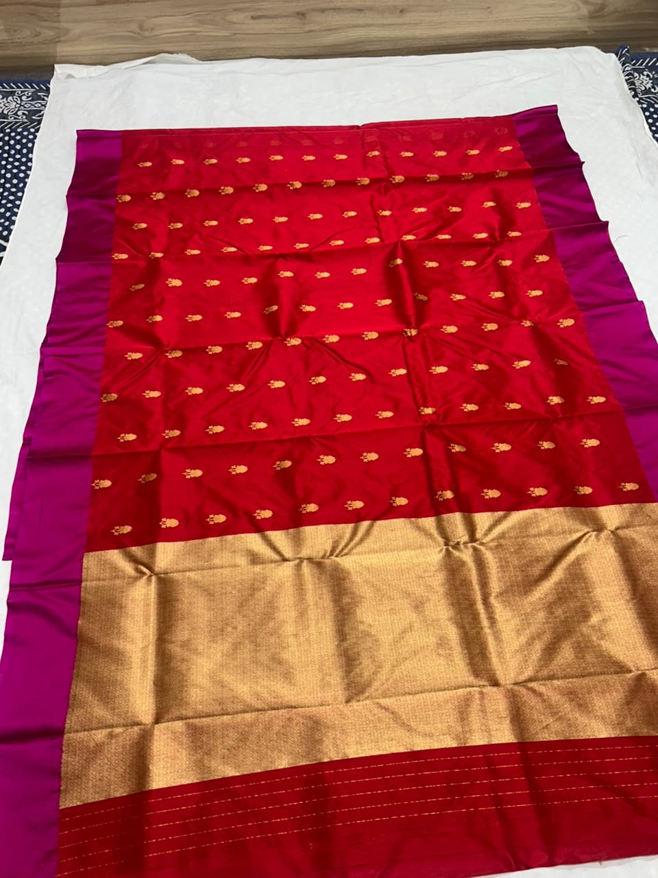 Crimson red Pattu Silk Chanderi saree