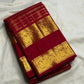 Deep Crimson Handwoven Pure Silk Kancheepuram Zari Kattam Saree with Rich Gold Border
