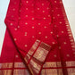 Gold Varisaipet multi-band border with peacock and elephant motifs on crimson Kancheepuram saree