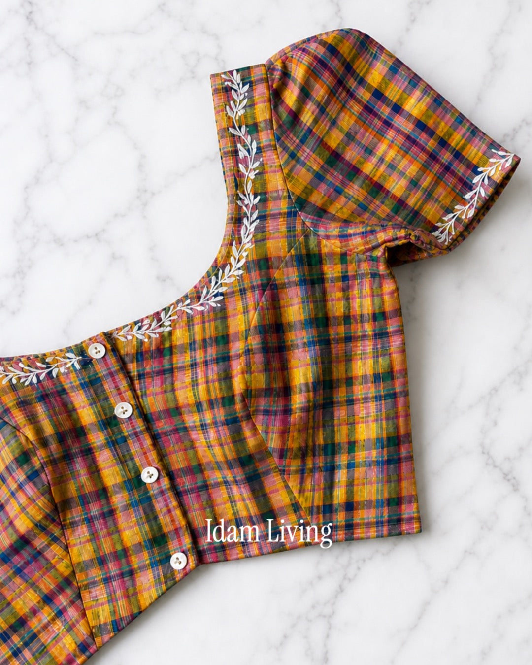 Custom Made Multicolor Checks pure Handwoven  cotton Blouse (Made to Measure)