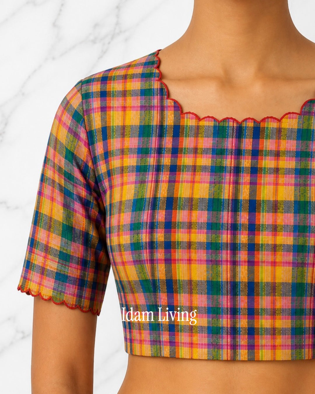 Custom Made Multicolor Checks pure Handwoven  cotton Blouse (Made to Measure)