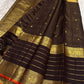 Handwoven Deep Kanchana Brown Varisaipet saree with layered antique-gold traditional border.