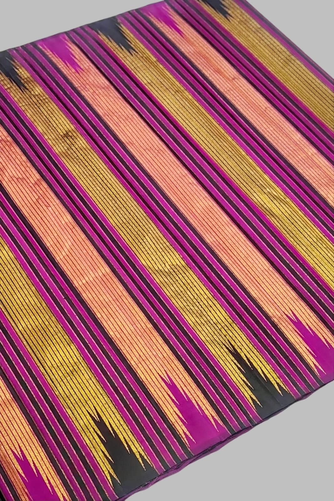 Dark chocolate brown and magenta Kanjivaram silk saree, full front view