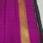 Dark chocolate brown and magenta Ettukol Kanjivaram silk saree, folded front view — Idam Living
