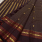 Dark Chocolate Brown Handwoven Pure Silk Kanchi Pattu Saree with Vairaoosi Oosivaanam and Silk Thread Yaanai Border