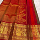 Dark Chocolate Brown and Deep Red Handwoven Pure Silk Kancheepuram Saree with Gandaberunda Mayil Pallu