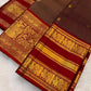 Dark Chocolate Brown and Deep Red Handwoven Pure Silk Kancheepuram Saree with Gandaberunda Mayil Pallu