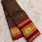 Dark Chocolate Brown and Deep Red Handwoven Pure Silk Kancheepuram Saree with Vanasringaram Mayil Border