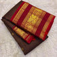 Dark Chocolate Brown and Deep Red Handwoven Pure Silk Kancheepuram Saree with Vanasringaram Mayil Border