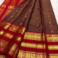 Dark Chocolate Brown and Deep Red Handwoven Pure Silk Kanjeevaram Saree with Yaanai Butta Border