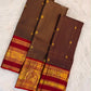 Dark Chocolate Brown and Deep Red Handwoven Pure Silk Kanjeevaram Saree with Yaanai Butta Border