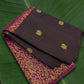 Dark cocoa brown Vanasringaram Kanchipuram silk saree with rani pink floral jaal pallu – front view