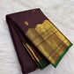 Smoked Cocoa Plum Handwoven Pure Silk Kanjeevaram Saree with Antique Pon Zari Border and Emerald Green Edge