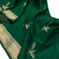 Dark Green Banarasi Silk Saree with Kadwa Floral Motifs and Antique Gold Zari Border
