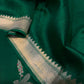 Dark Green Banarasi Silk Saree with Kadwa Floral Motifs and Antique Gold Zari Border