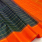 Dark Green Handwoven Pure Silk Kanchipuram Saree with Orange Pillayar Reku Korvai Border