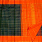 Dark Green Handwoven Pure Silk Kanchipuram Saree with Orange Pillayar Reku Korvai Border