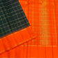 Dark Green Handwoven Pure Silk Kanchipuram Saree with Orange Pillayar Reku Korvai Border