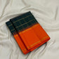 Dark Green Handwoven Pure Silk Kanchipuram Saree with Orange Pillayar Reku Korvai Border