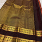 Dark Maroon and Gold Handwoven Pure Silk Kanchi Pattu Saree with Kamalam Butta Jaal and Rettapet Border